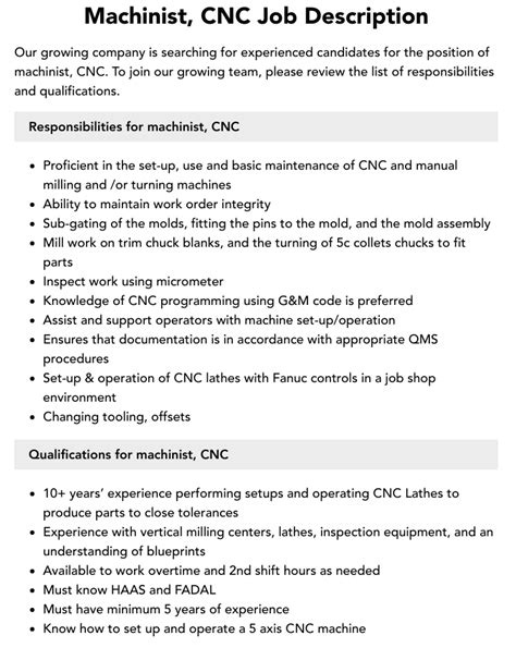 cnc machine job description|cnc turner job description.